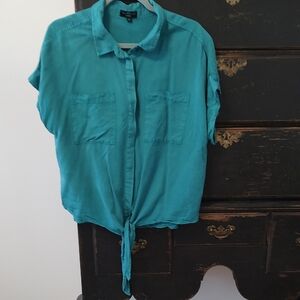 Velvet Heart Teal Tie-Front Button Down Shirt